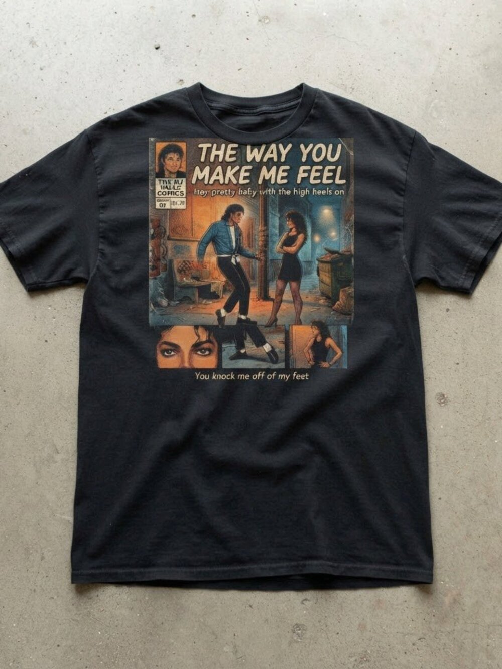 Michael Jackson The Way You Make Me Feel Black Retro Graphic T-Shirt